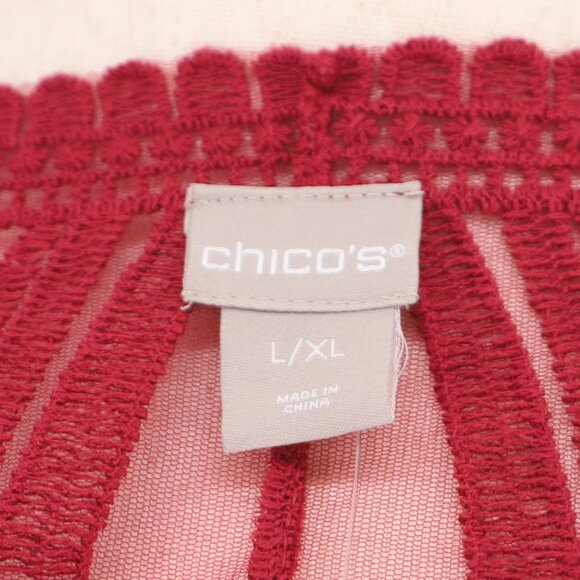 NWT CHICO'S Lace Kimono Sheer Mesh Fringe Detail in Deep Cherry Red Size L/XL - Picture 8 of 10